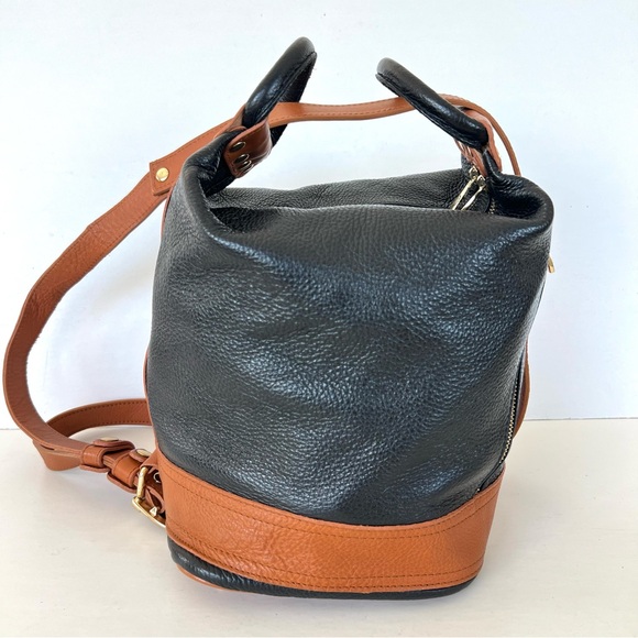 VALENTINA Carrano Black Tan Pebbled Leather Convertible Shoulder Sling Backpack - Picture 9 of 16